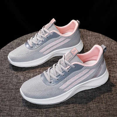 Women's Breathable Mesh Running Shoes, Lightweight Low-Top Casual Sports Sneakers with Lace-Up Closure, Fabric Upper and PU Sole