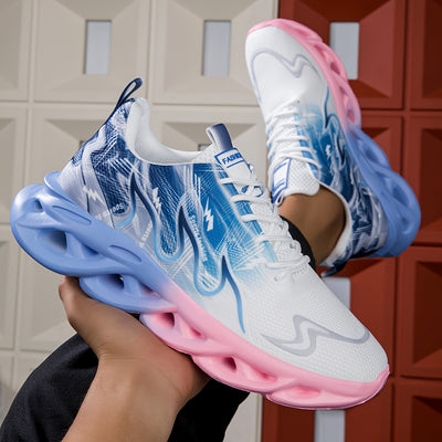 Men'S Breathable Sports Sneakers - Lightweight, Comfortable, Casual & Athletic Shoes with Lace-Up Closure, Stylish Blue & White Design, Ideal for Daily Fitness Training, Outdoor Activities, and Casual Wear, Athletic Footwear