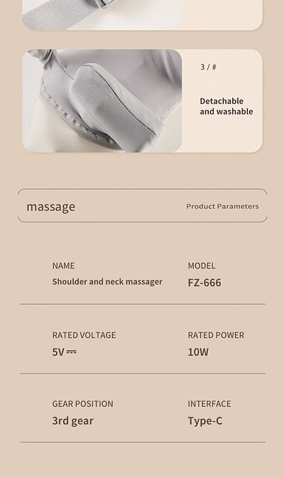 USB Rechargeable Neck Massager, Lumbar And Shoulder Massager, Automatic Cervical Kneader, Trapezius Muscle Massager.