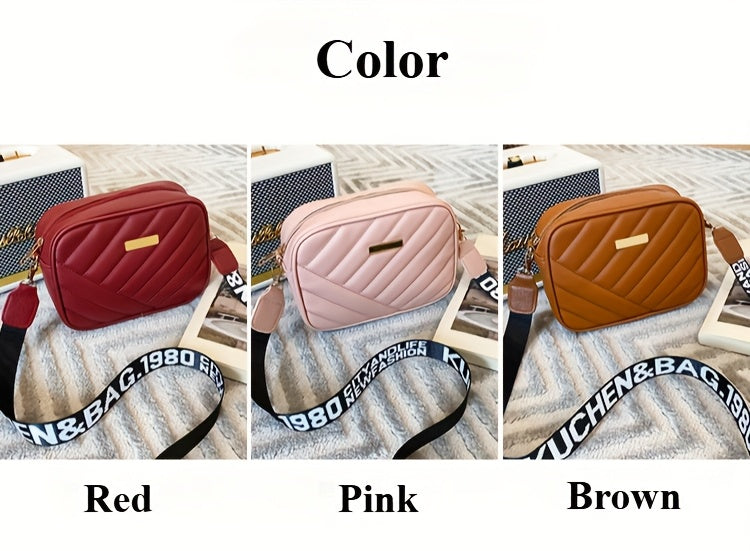 Fashionable Twill Crossbody Bag for Women - Small Square Shoulder Bag with Mobile Phone and Wallet Compartments, Available in Khaki, Brown, Gray, White, Pink, Black - PU Material with Polyester Lining, Zip Closure, Simple, Ne