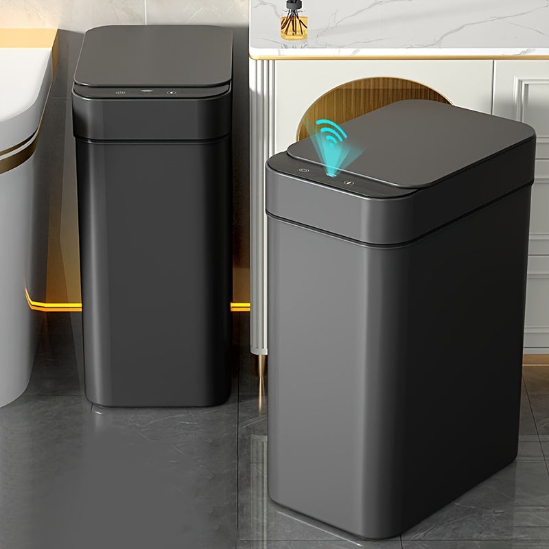 Automatic Trash Can, Smart Toilet Trash Bin, 2pcs/1pc Smart Sensor Trash Can, Black Gray White Household Trash Can, 11L/2.91 Gallon Motion Sensor Trash Bin for Kitchen and Office, Plastic Waste Paper Box with Smart Sensor Sui