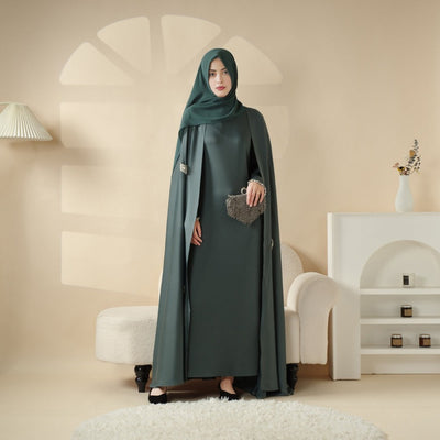 Women'S Elegant Muslim Abaya - Heavy Rhinestone-Embellished Long Sleeve Shawl Robe with Batwing Sleeves & Floor-Length Design, Loose Fit Islamic Dress for Ramadan, Prayer, Daily Wear - Modest Muslim Clothing (MOA067), Abaya F