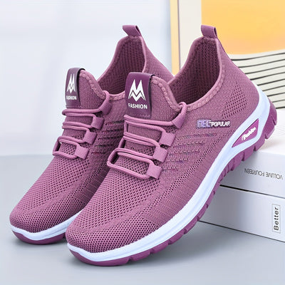 Women's Knitted Running Sneakers, Breathable Soft Sole Low Top Walking Trainers, Comfy Outdoor Sports Shoes