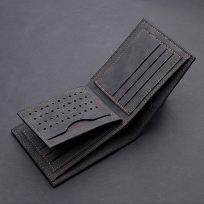 Men'S Slim Faux Leather Wallet - Stylish Black Compact Design with Multiple Card Slots, Cash Compartment & ID Holder - Perfect Gift for Him, Business Style, Everyday Use