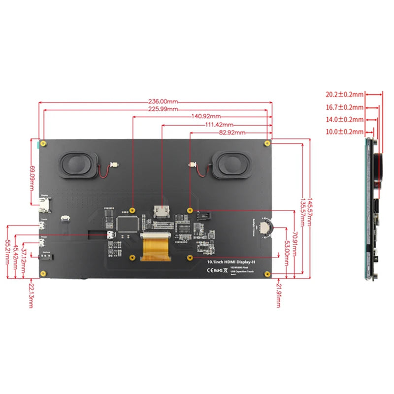 شاشة Raspberry Pi 5 LCD تعمل باللمس IPS مقاس 10.1 بوصة بدقة 1024X600 ومتوافقة مع HDMI لجهاز كمبيوتر شخصي صغير Raspberry Pi 3B+ 4B PS4