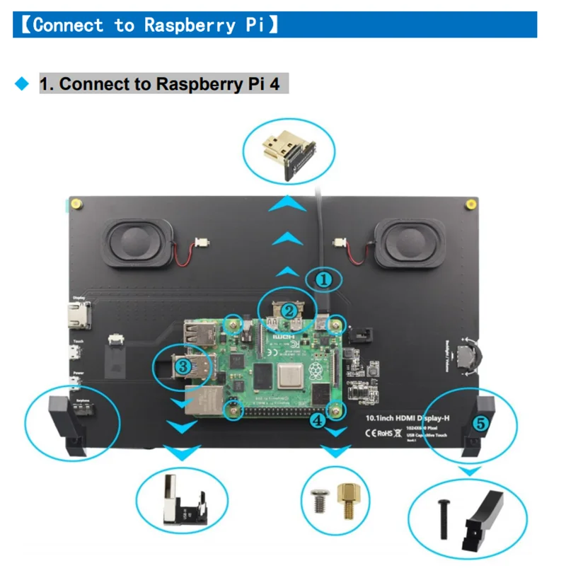شاشة Raspberry Pi 5 LCD تعمل باللمس IPS مقاس 10.1 بوصة بدقة 1024X600 ومتوافقة مع HDMI لجهاز كمبيوتر شخصي صغير Raspberry Pi 3B+ 4B PS4