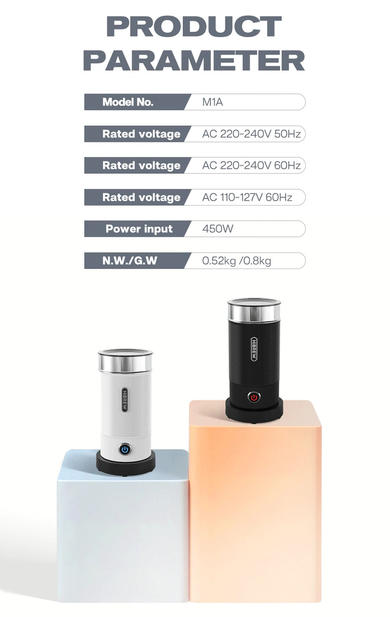 جهاز خفق الحليب الكهربائي HiBREW، جهاز خفق الرغوة، خلاط الشوكولاتة، لاتيه بارد/ساخن، كابتشينو، جهاز تسخين الحليب الأوتوماتيكي بالكامل، Cool M1A