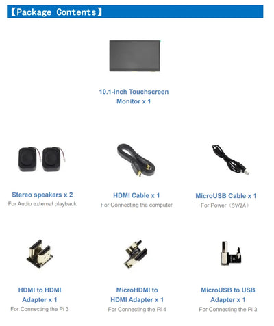 شاشة Raspberry Pi 5 LCD تعمل باللمس IPS مقاس 10.1 بوصة بدقة 1024X600 ومتوافقة مع HDMI لجهاز كمبيوتر شخصي صغير Raspberry Pi 3B+ 4B PS4