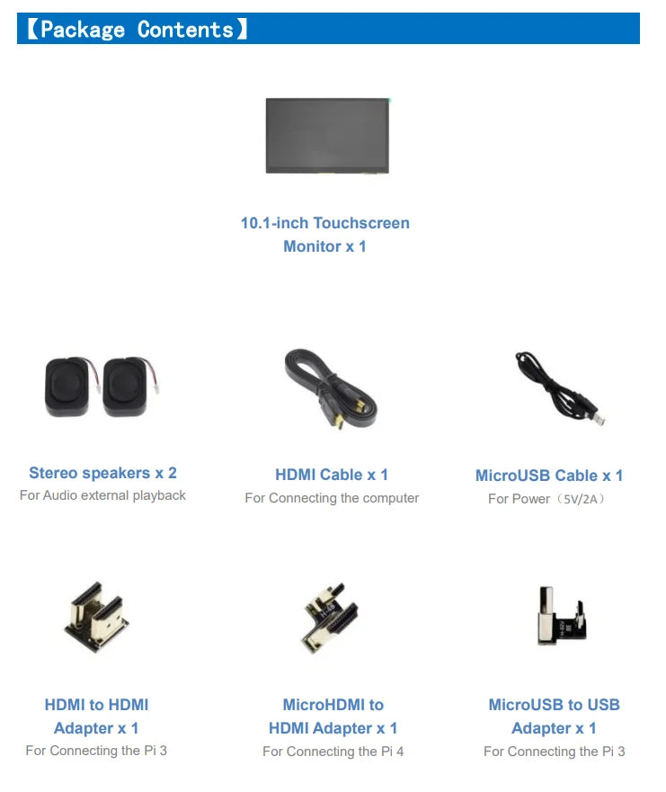 شاشة Raspberry Pi 5 LCD تعمل باللمس IPS مقاس 10.1 بوصة بدقة 1024X600 ومتوافقة مع HDMI لجهاز كمبيوتر شخصي صغير Raspberry Pi 3B+ 4B PS4