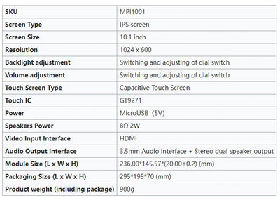 شاشة Raspberry Pi 5 LCD تعمل باللمس IPS مقاس 10.1 بوصة بدقة 1024X600 ومتوافقة مع HDMI لجهاز كمبيوتر شخصي صغير Raspberry Pi 3B+ 4B PS4