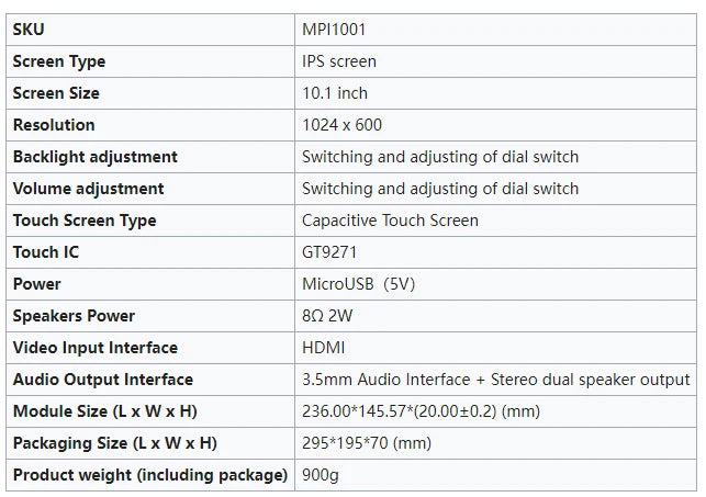 شاشة Raspberry Pi 5 LCD تعمل باللمس IPS مقاس 10.1 بوصة بدقة 1024X600 ومتوافقة مع HDMI لجهاز كمبيوتر شخصي صغير Raspberry Pi 3B+ 4B PS4