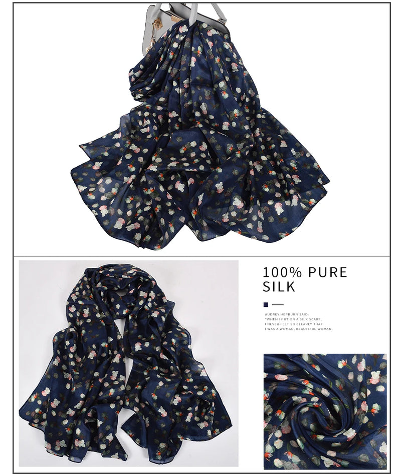 وشاح نسائي شتوي موضة 2016، عرض ساخن، أوشحة حرير التوت، شال حريري طويل للنساء، أزرق وقهوة، 180*110 سم