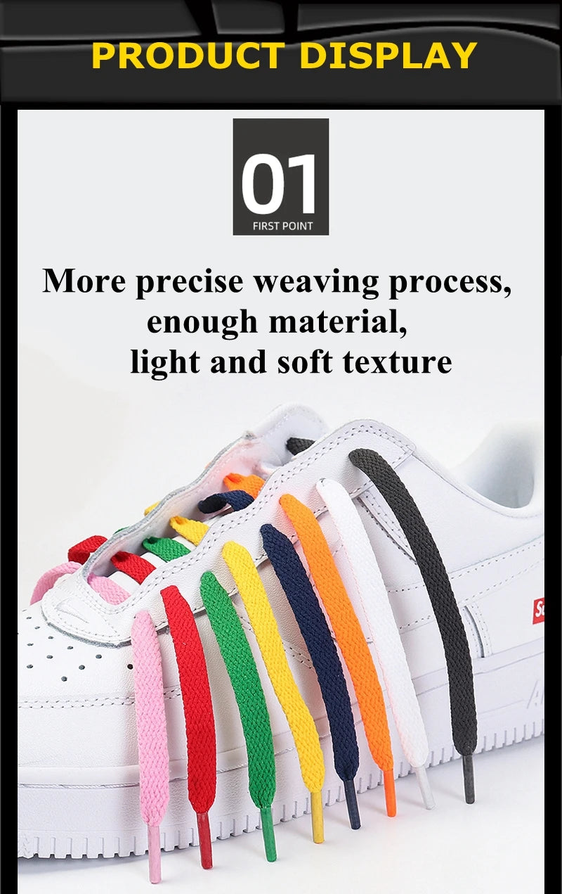 1 Pair / AF1 Shoelaces Flat Thicken Weave Craft Off Black White Shoe Laces High-top Sneaker Shoelace Accessories 25 Colors