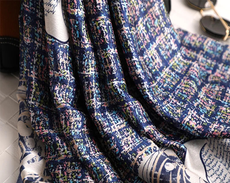 180*90 سم أوشحة حريرية كلاسيكية مطبوعة على الشاطئ الصيفي، شال نسائي، وشاح نسائي، غطاء رأس، وشاح، وشاح شيفون، حجاب نسائي