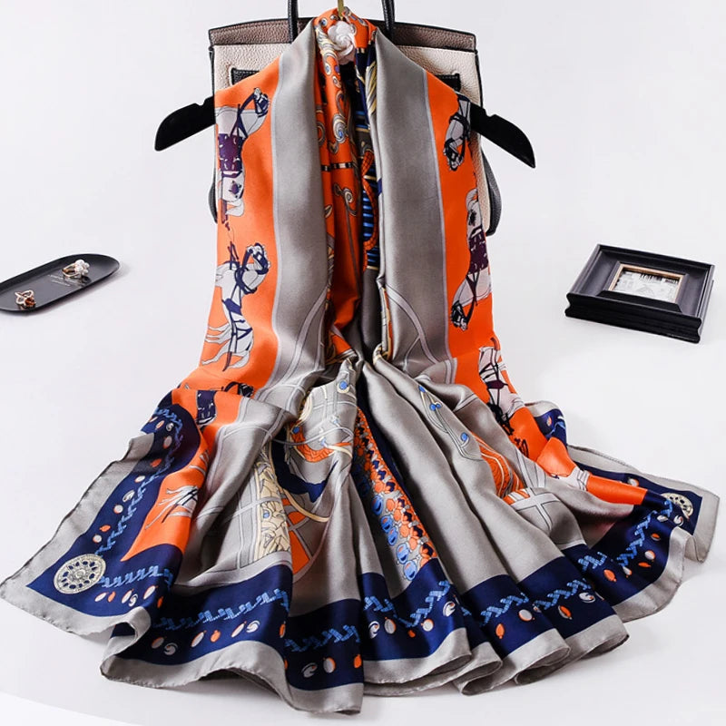 180*90 سم ماركة فاخرة أوشحة حرير صيفية للنساء شال لفافة ناعمة للنساء من أوروبا مصممة للشاطئ وشاح فولارد وشاح باريو