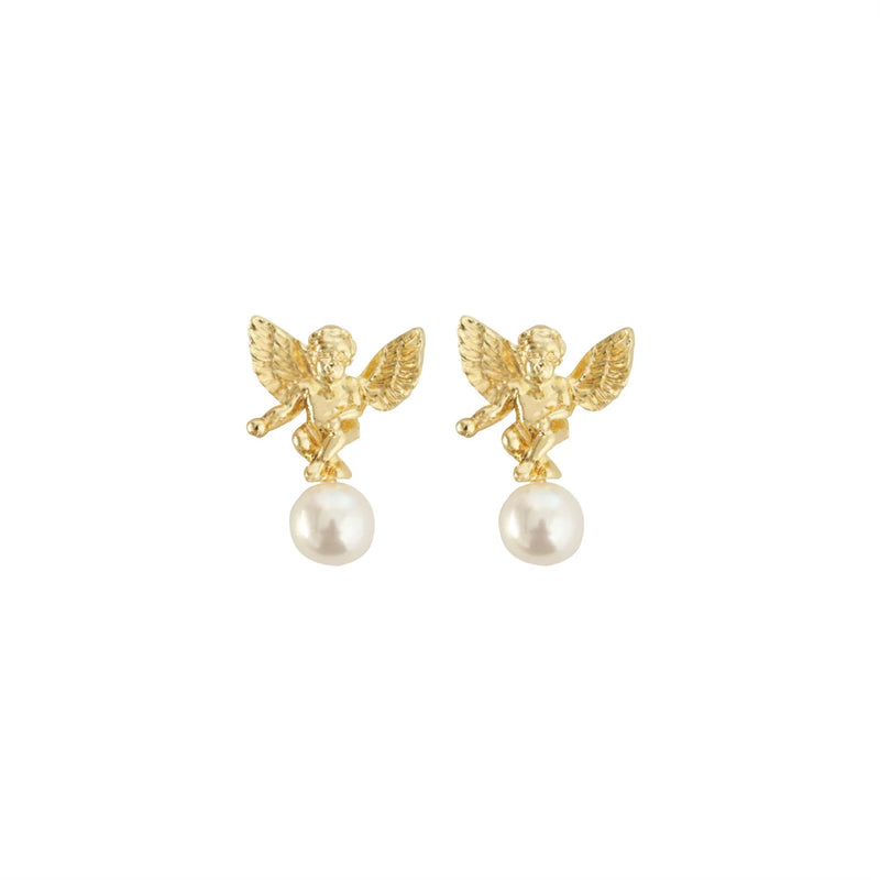 Fashion Cute Cupid Angel Stud Earrings For Women Elegant Retro French Gold Color Angel Pearl Earring Girls Party Jewelry Gifts