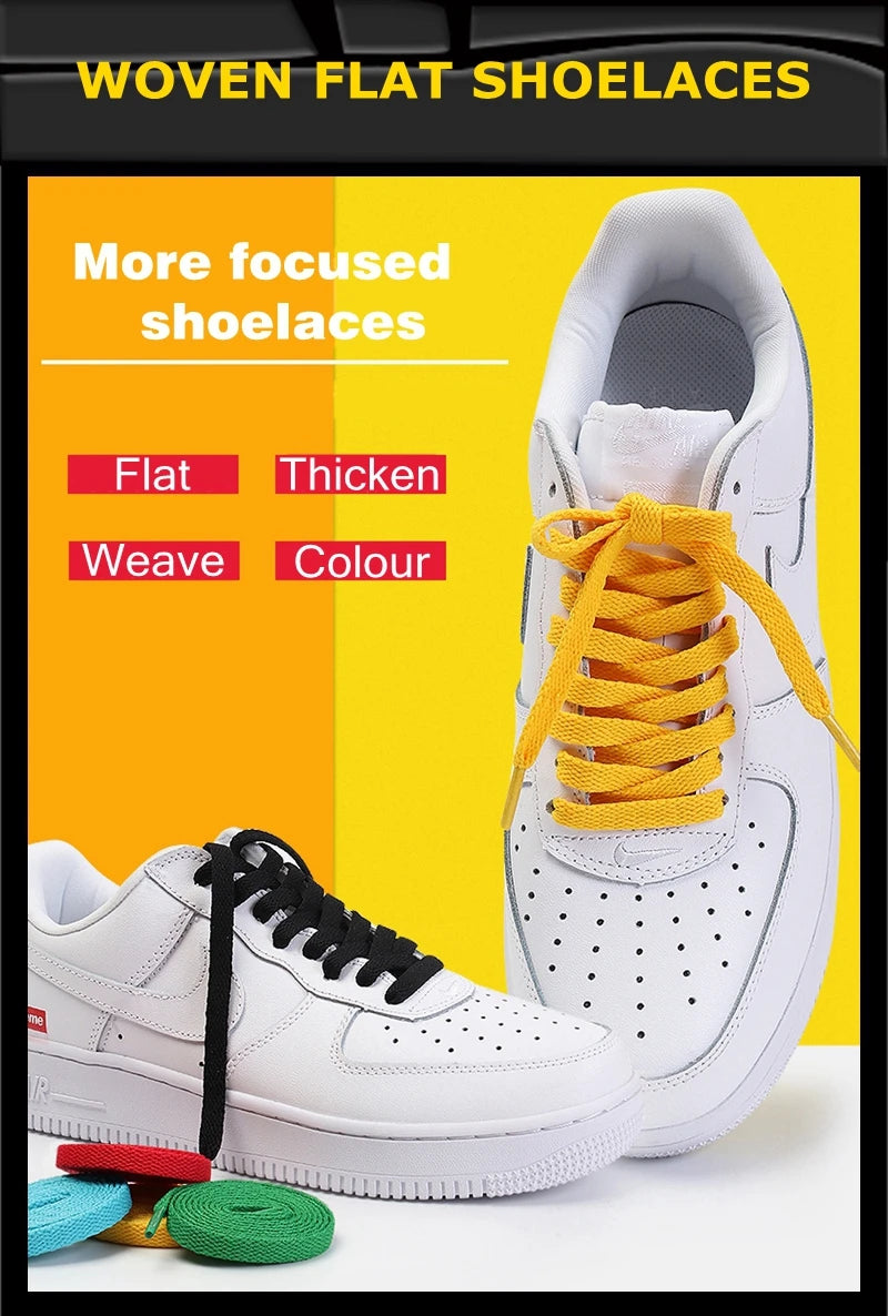 1 Pair / AF1 Shoelaces Flat Thicken Weave Craft Off Black White Shoe Laces High-top Sneaker Shoelace Accessories 25 Colors