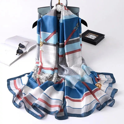 180*90 سم أوشحة حريرية كلاسيكية مطبوعة على الشاطئ الصيفي، شال نسائي، وشاح نسائي، غطاء رأس، وشاح، وشاح شيفون، حجاب نسائي