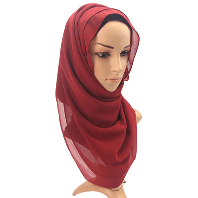 Muslim Chiffon Hijab Women Bubble Chiffon Scarf For Women Ladies Veil Muslim Islam Solid Color Malaysia Musulman Wrap Scarves