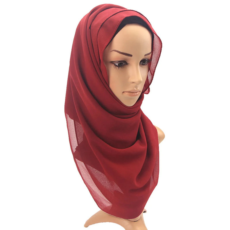 Muslim Chiffon Hijab Women Bubble Chiffon Scarf For Women Ladies Veil Muslim Islam Solid Color Malaysia Musulman Wrap Scarves