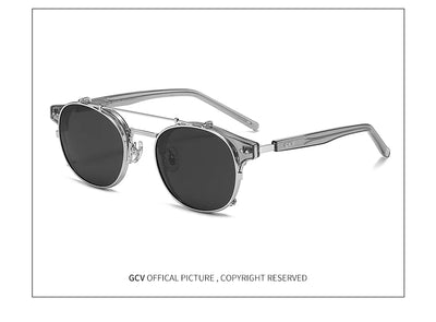 نظارات شمسية GCV ذات طبقتين وعدسات قابلة للإزالة، نظارات بلو راي، أسيتات، قوطي، ريترو، ستيم بانك، مستقطبة، للرجال والنساء، بدون نظارات شمسية