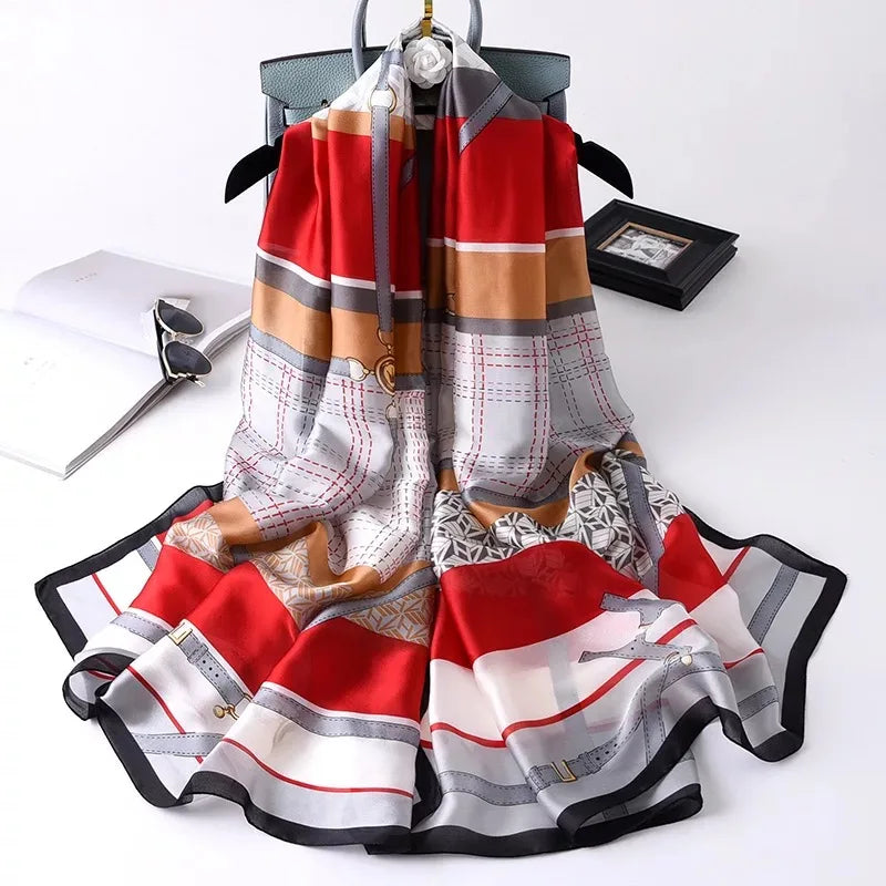 180*90 سم أوشحة حريرية كلاسيكية مطبوعة على الشاطئ الصيفي، شال نسائي، وشاح نسائي، غطاء رأس، وشاح، وشاح شيفون، حجاب نسائي