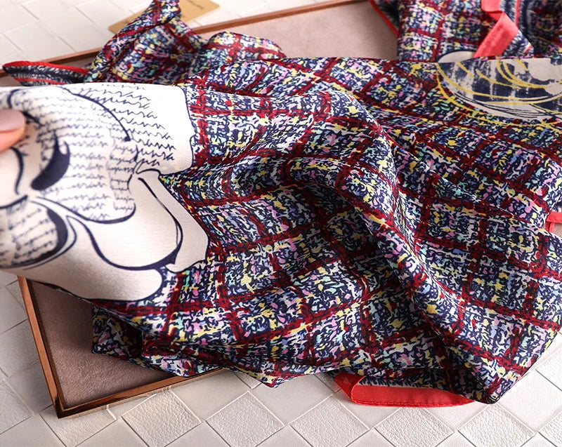 180*90 سم أوشحة حريرية كلاسيكية مطبوعة على الشاطئ الصيفي، شال نسائي، وشاح نسائي، غطاء رأس، وشاح، وشاح شيفون، حجاب نسائي