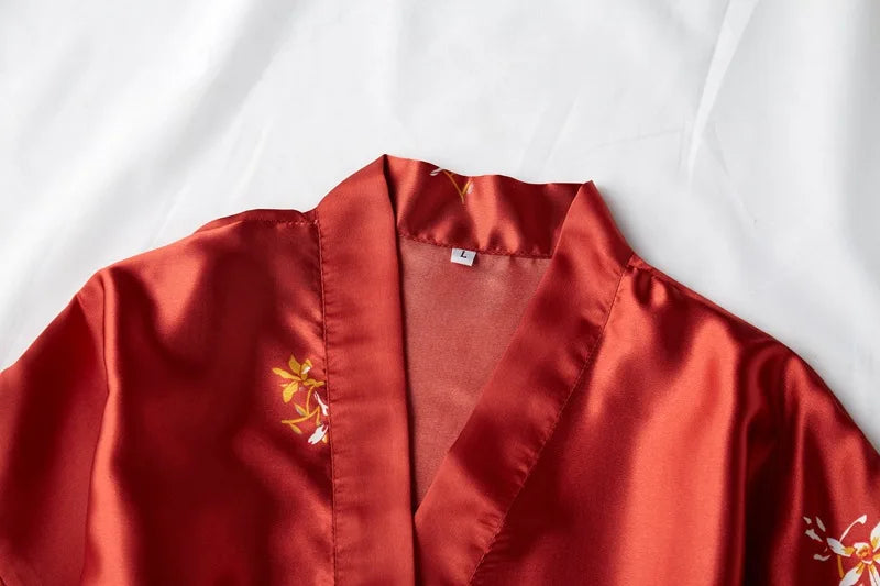 رداء حمام حريمي أنيق من الساتان، رداء حمام حريري مثير، كيمونو حريري، رداء نوم للعروس، ملابس نوم ليلية للنساء