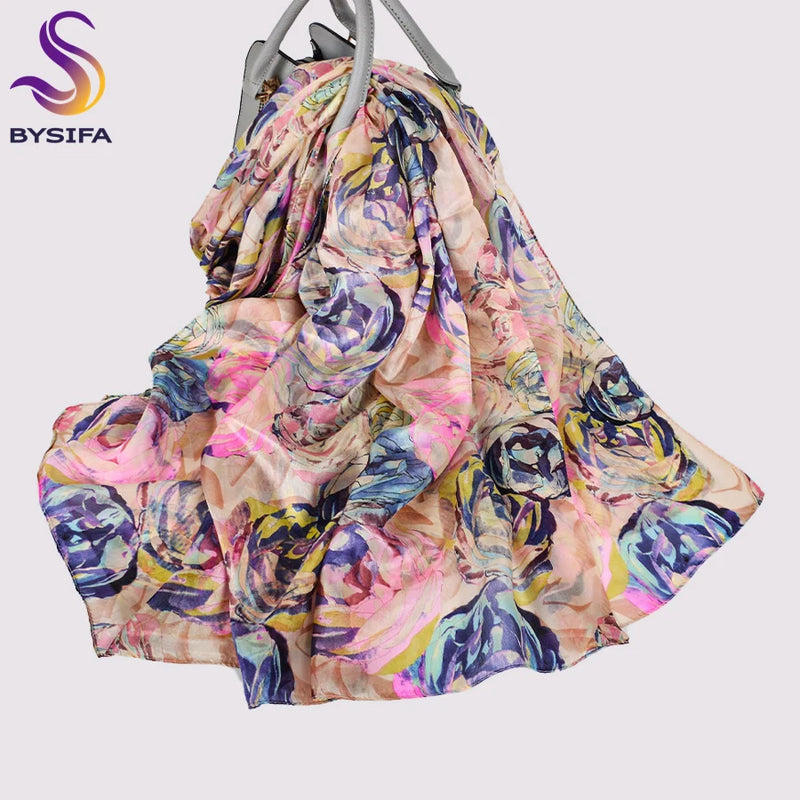 وشاح نسائي شتوي موضة 2016، عرض ساخن، أوشحة حرير التوت، شال حريري طويل للنساء، أزرق وقهوة، 180*110 سم