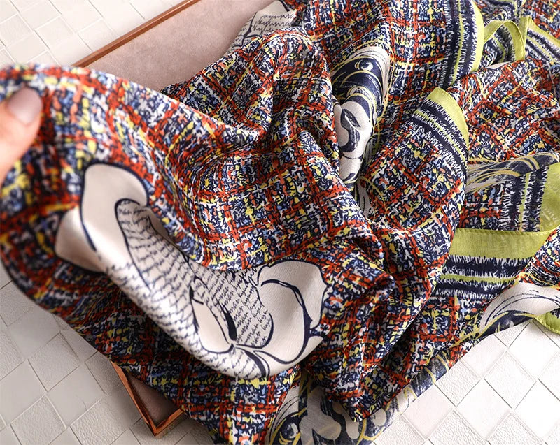 180*90 سم أوشحة حريرية كلاسيكية مطبوعة على الشاطئ الصيفي، شال نسائي، وشاح نسائي، غطاء رأس، وشاح، وشاح شيفون، حجاب نسائي