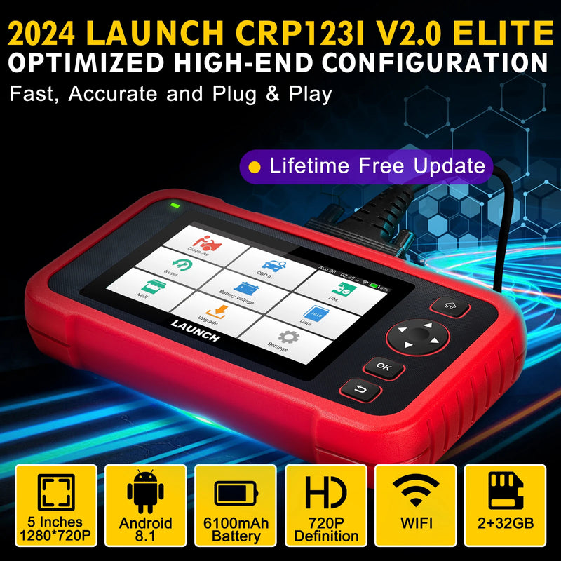 LAUNCH CRP123I V2.0 Elite Four System OBD2 Scanner Lifetime Free Update with 7 Resets PK CRP123X