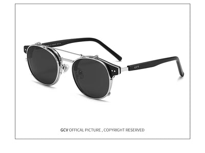 نظارات شمسية GCV ذات طبقتين وعدسات قابلة للإزالة، نظارات بلو راي، أسيتات، قوطي، ريترو، ستيم بانك، مستقطبة، للرجال والنساء، بدون نظارات شمسية