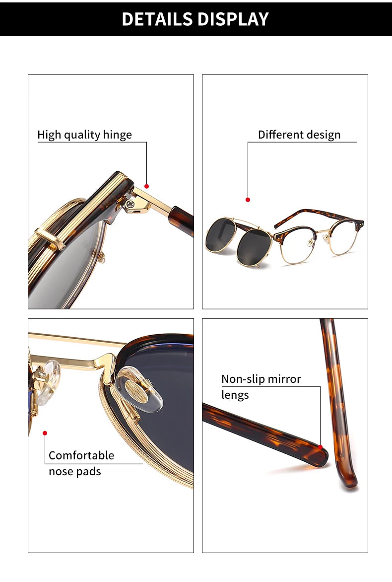 نظارات شمسية GCV ذات طبقتين وعدسات قابلة للإزالة، نظارات بلو راي، أسيتات، قوطي، ريترو، ستيم بانك، مستقطبة، للرجال والنساء، بدون نظارات شمسية