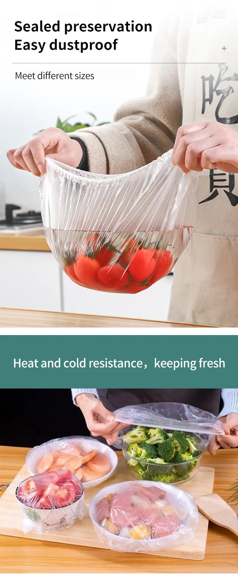 غطاء طعام قابل لإعادة الاستخدام، غلاف بلاستيكي، أغطية طعام مرنة متينة للأوعية، أغطية أطباق مرنة للمطبخ، حقيبة حفظ الطعام