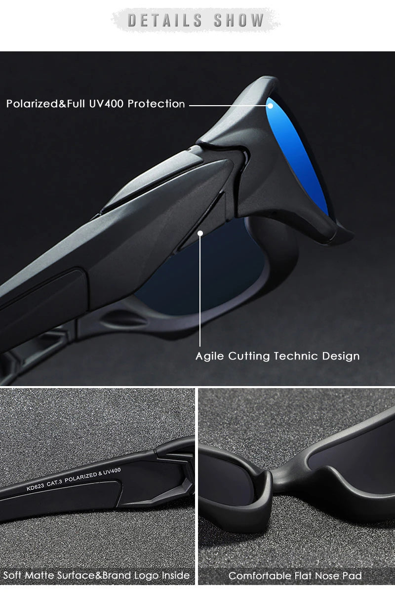 نظارات شمسية KDEAM الرياضية الخارجية المستقطبة للرجال بإطار منحني مقطوع وعدسات مقاومة للإجهاد ونظارات شمسية للنساء KD0623