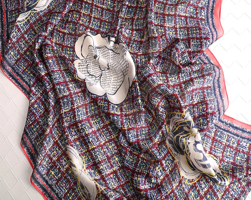 180*90 سم أوشحة حريرية كلاسيكية مطبوعة على الشاطئ الصيفي، شال نسائي، وشاح نسائي، غطاء رأس، وشاح، وشاح شيفون، حجاب نسائي