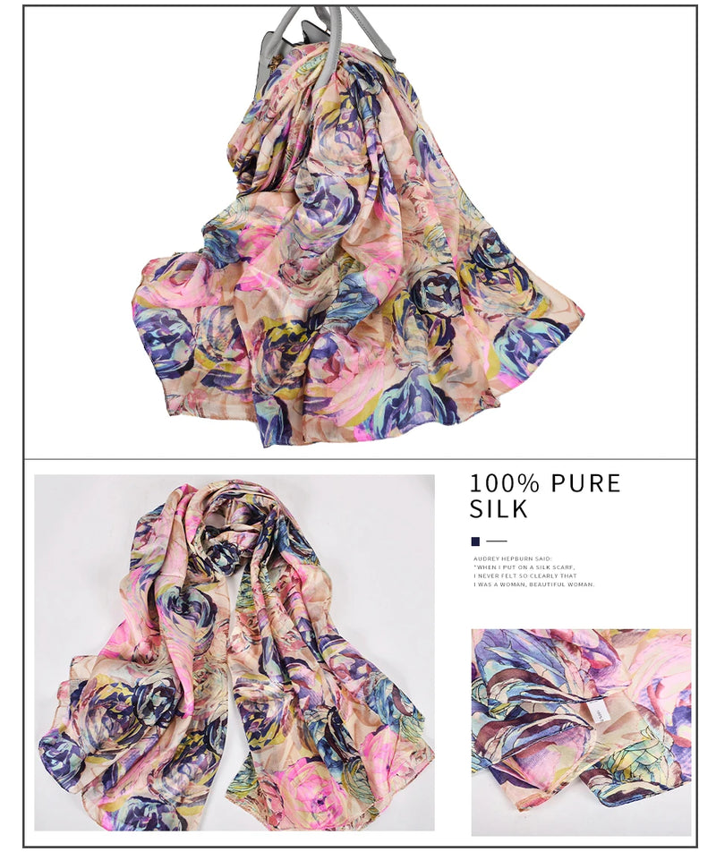 وشاح نسائي شتوي موضة 2016، عرض ساخن، أوشحة حرير التوت، شال حريري طويل للنساء، أزرق وقهوة، 180*110 سم