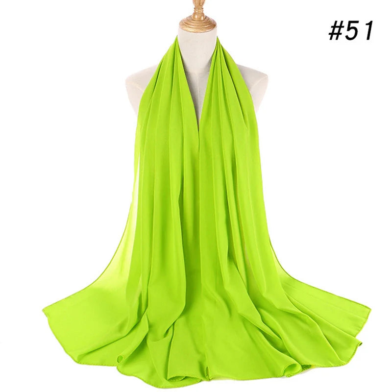 HUISHI Head Scarf Women Bubble Chiffon Plain Scarf Hijab Women Wrap Solid Color Shawls Headband Muslim Hijabs scarves 61 colors