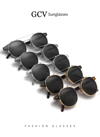 نظارات شمسية GCV ذات طبقتين وعدسات قابلة للإزالة، نظارات بلو راي، أسيتات، قوطي، ريترو، ستيم بانك، مستقطبة، للرجال والنساء، بدون نظارات شمسية