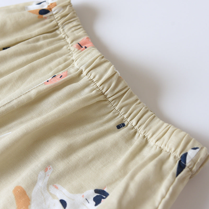 بيجامات كيمونو جديدة على الطراز الياباني مكونة من قطعتين للرجال والنساء من القطن الخالص والشاش اللطيف والقطط الرقيقة خدمة منزلية بمقاسات كبيرة