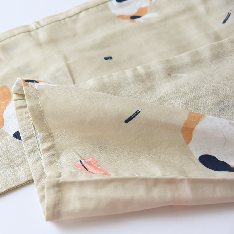 بيجامات كيمونو جديدة على الطراز الياباني مكونة من قطعتين للرجال والنساء من القطن الخالص والشاش اللطيف والقطط الرقيقة خدمة منزلية بمقاسات كبيرة