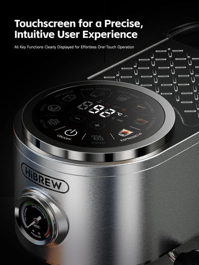 ماكينة صنع قهوة الإسبريسو نصف أوتوماتيكية من HiBREW، بثلاثة مستويات قابلة للتعديل لدرجة الحرارة، بارد/ساخن، 20 بار، ماكينة صنع قهوة كابتشينو H13