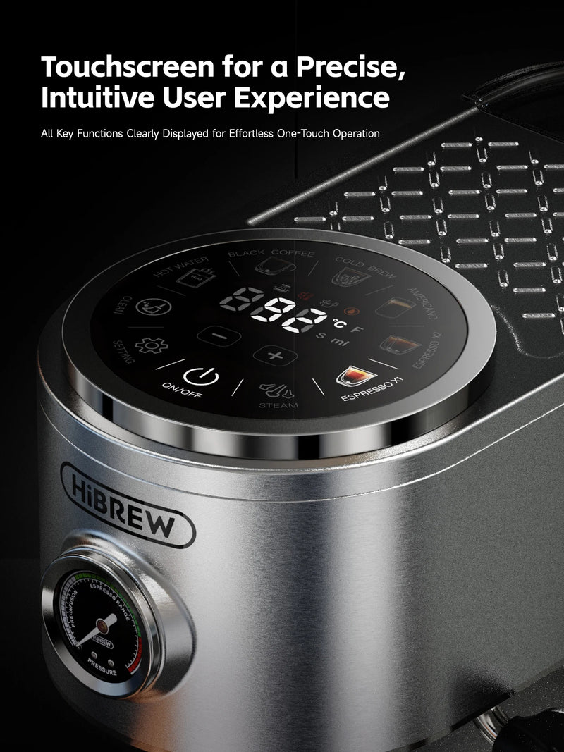 ماكينة صنع قهوة الإسبريسو نصف أوتوماتيكية من HiBREW، بثلاثة مستويات قابلة للتعديل لدرجة الحرارة، بارد/ساخن، 20 بار، ماكينة صنع قهوة كابتشينو H13
