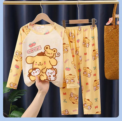 طقم بيجامات أطفال من قطعتين من الرسوم المتحركة بتصميم كرايون شين تشان بأكمام طويلة وبنطلون للبنات الصغار، ملابس نوم فضفاضة ولطيفة