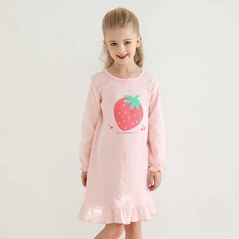 ملابس نوم عصرية مريحة وناعمة من القطن للفتيات بأكمام طويلة قمصان نوم أميرات للأطفال مريحة للأطفال