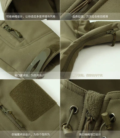 سترة شتوية سميكة ناعمة من جلد القرش، ملابس مخملية للمشي لمسافات طويلة وصيد الأسماك والعمل، طقم رياضي تكتيكي من قطعتين