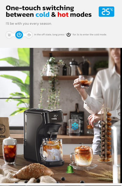 ماكينة صنع قهوة كبسولة هاي برو 6 في 1، متعددة الاستخدامات، ساخنة/باردة، قهوة إسبريسو كافيتيرا كابتشينو، ماكينة صنع قهوة دولتشي جوستو نسبرسو بودرة H1B