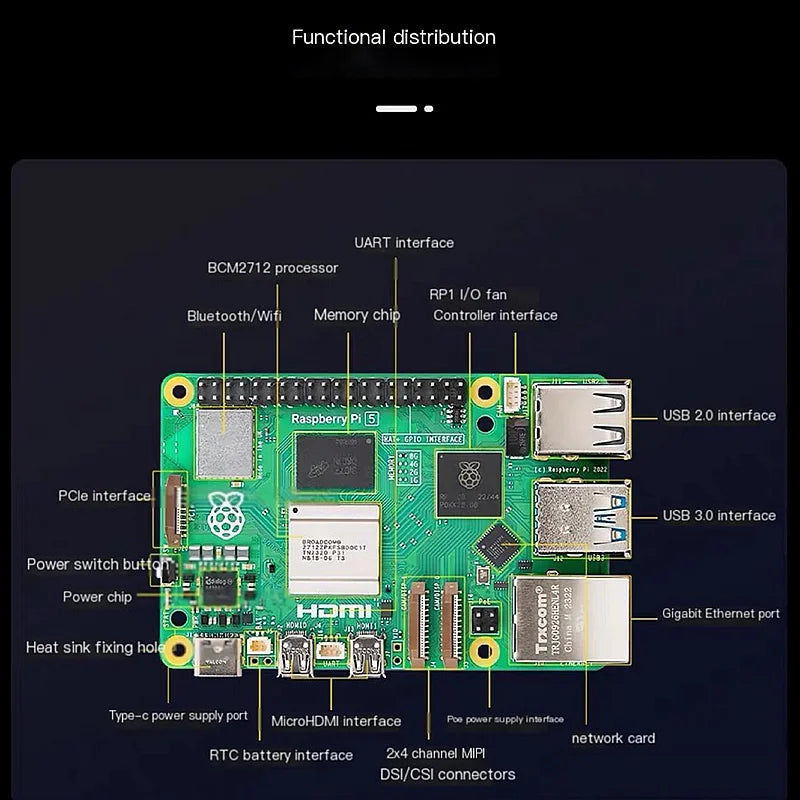 لوحة تطوير Raspberry Pi 5 بسعة 2 جيجابايت/4 جيجابايت/8 جيجابايت/16 جيجابايت، كمبيوتر أحادي اللوحة للمشاريع، مزود بذكاء اصطناعي وبرمجة