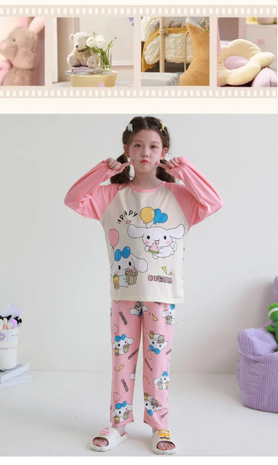 بيجامات أطفال من سانريو كورومي ماي ميلودي كاواي بوشاكو سينامورول قطن خالص بأكمام طويلة طقم ملابس نوم منزلي للأطفال برسومات كرتونية