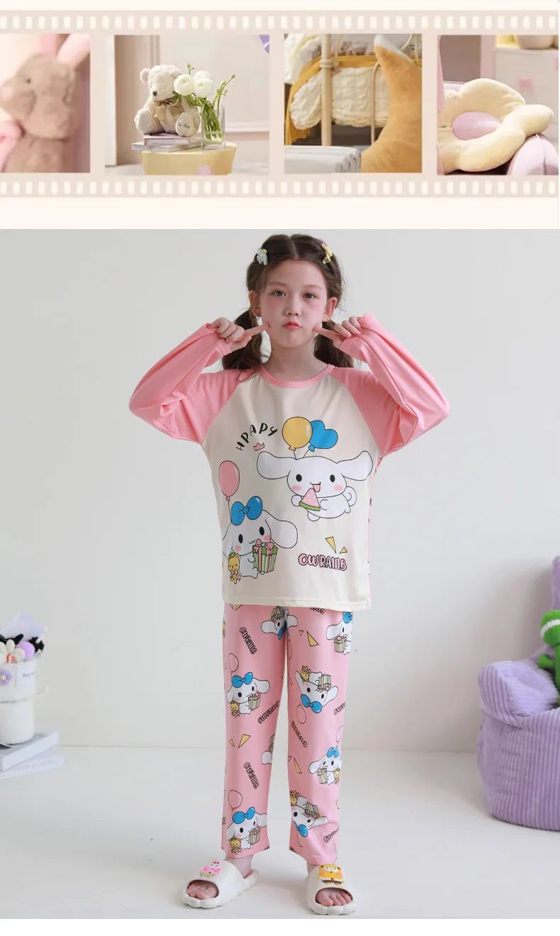 بيجامات أطفال من سانريو كورومي ماي ميلودي كاواي بوشاكو سينامورول قطن خالص بأكمام طويلة طقم ملابس نوم منزلي للأطفال برسومات كرتونية